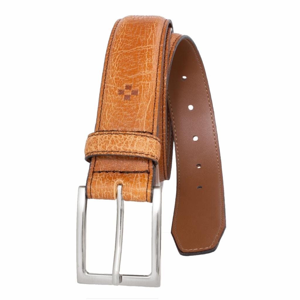 Stitched Feather Edge Italian Full Grain Leather Belt