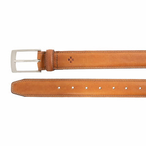 Stitched Feather Edge Smooth Italian Full Grain Leather Belt
