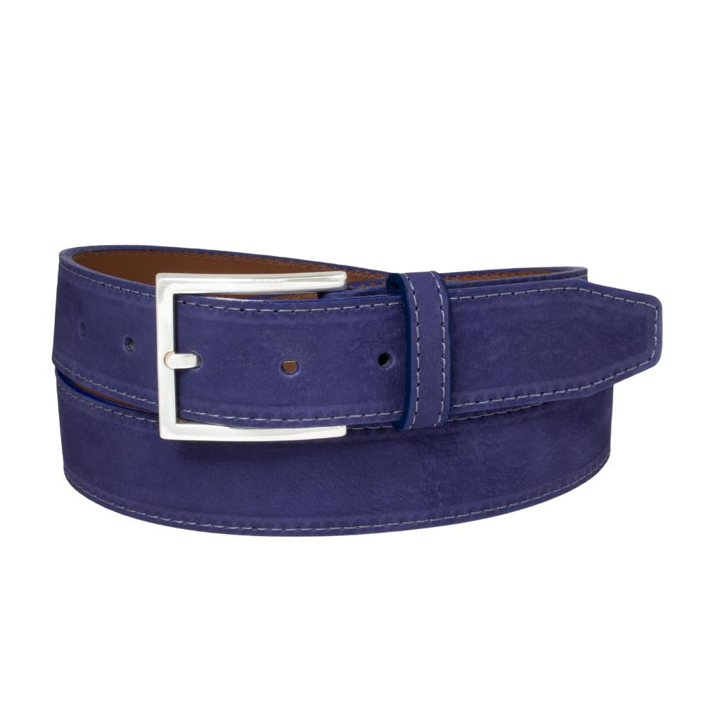 Stitched Feather Edge Italian Nubuck Leather Belt