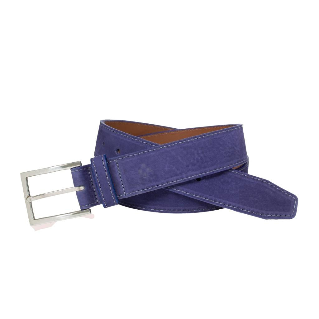 Stitched Feather Edge Italian Nubuck Leather Belt