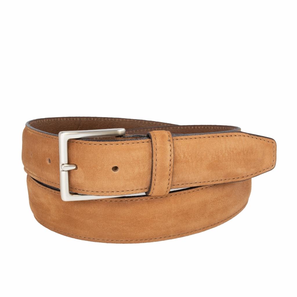 Stitched Feather Edge Italian Nubuck Leather Belt