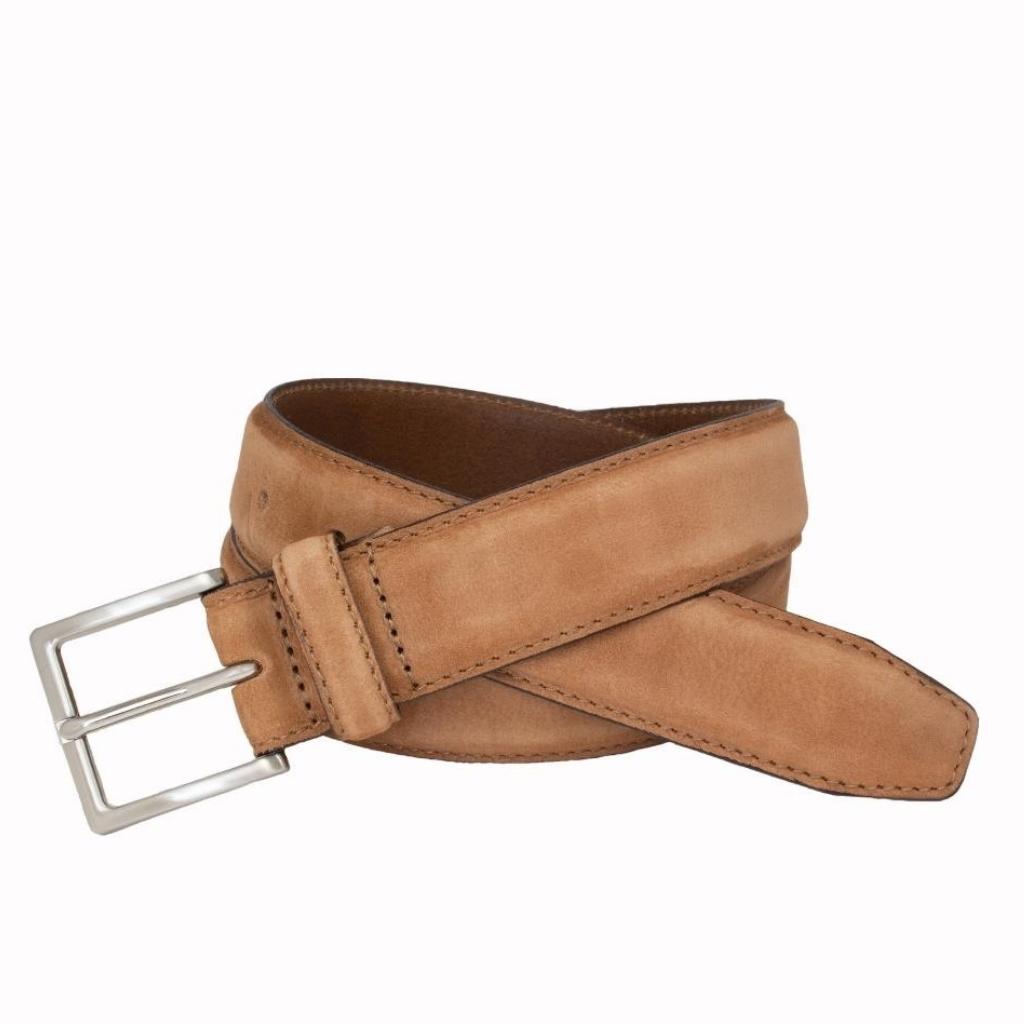 Ceinture en cuir nubuck italien bord plume cousue