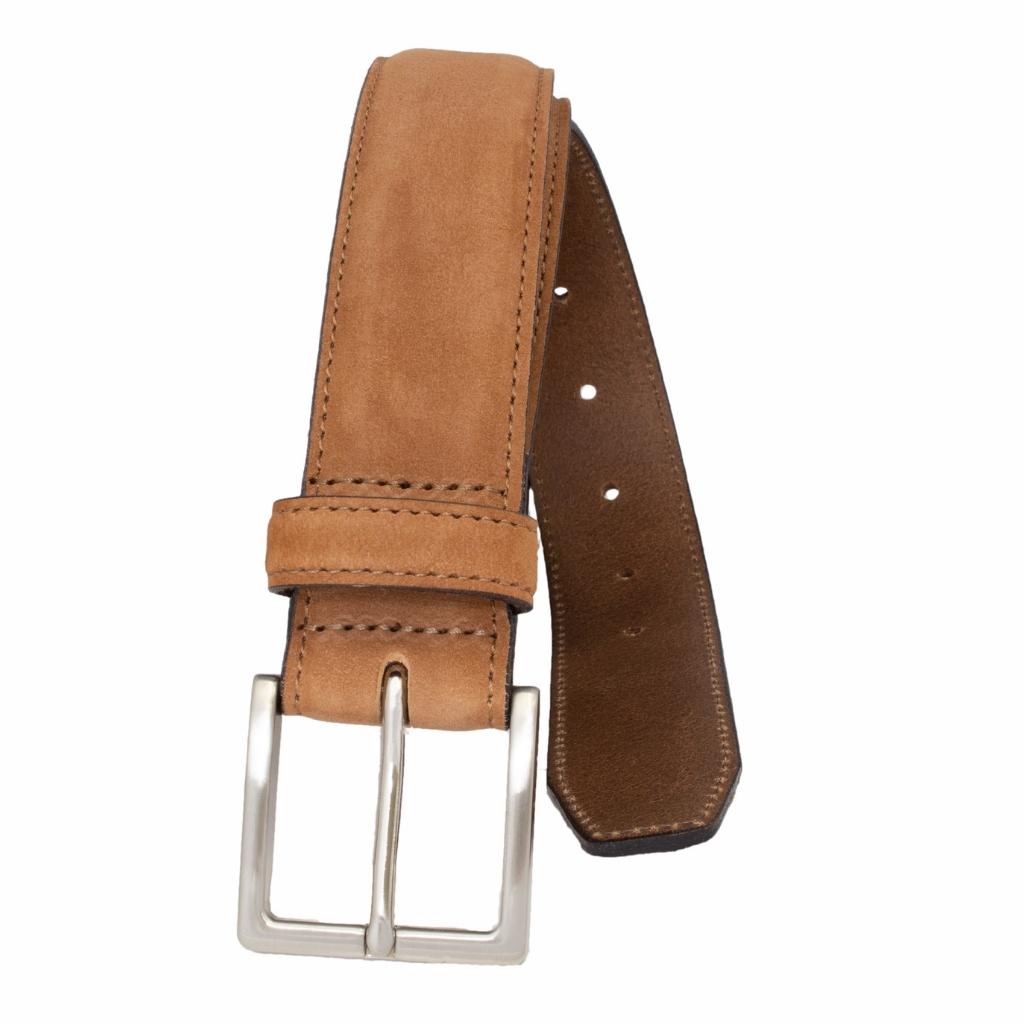 Stitched Feather Edge Italian Nubuck Leather Belt